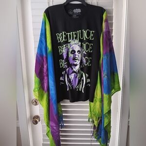 Upcycled Beetlejuice Graphic Tshirt Poncho